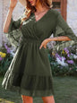 Swiss Dot Dress with Flare Sleeves - Mini Wrap Style
