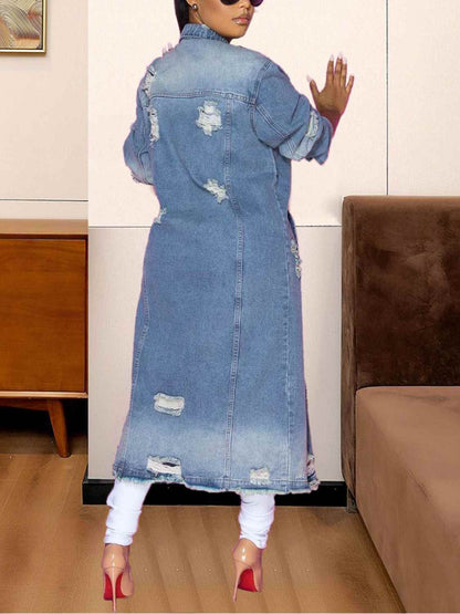 Long Denim Jacket with Long Sleeves