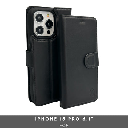 Vegas Premium Leather iPhone 15 Pro Wallet Case with MagSafe | Detachable RFID Blocking Luxury Wallet