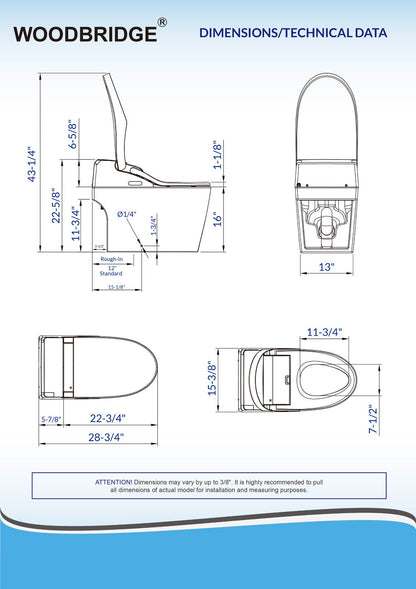 WOODBRIDGE B0960S Auto Flush, Auto Open & Auto Close, 1.28 GPF Single Flush Toilet with Intelligent Smart Bidet Seat and Wireless Remote Control, Chair Height