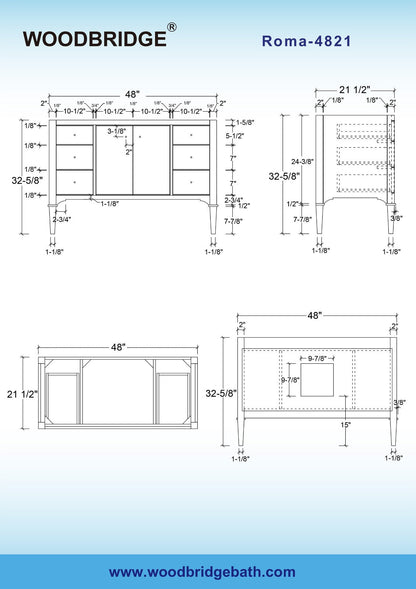 WOODBRIDGE Roma 49"x22"x38" Solid Wood Bath Vanity in White with Gold Hardware and Carrara Engineered Stone Composite vanity top with 3 Pre-Drilled Holes, Roma-4821-White+CALAVT4922D-8