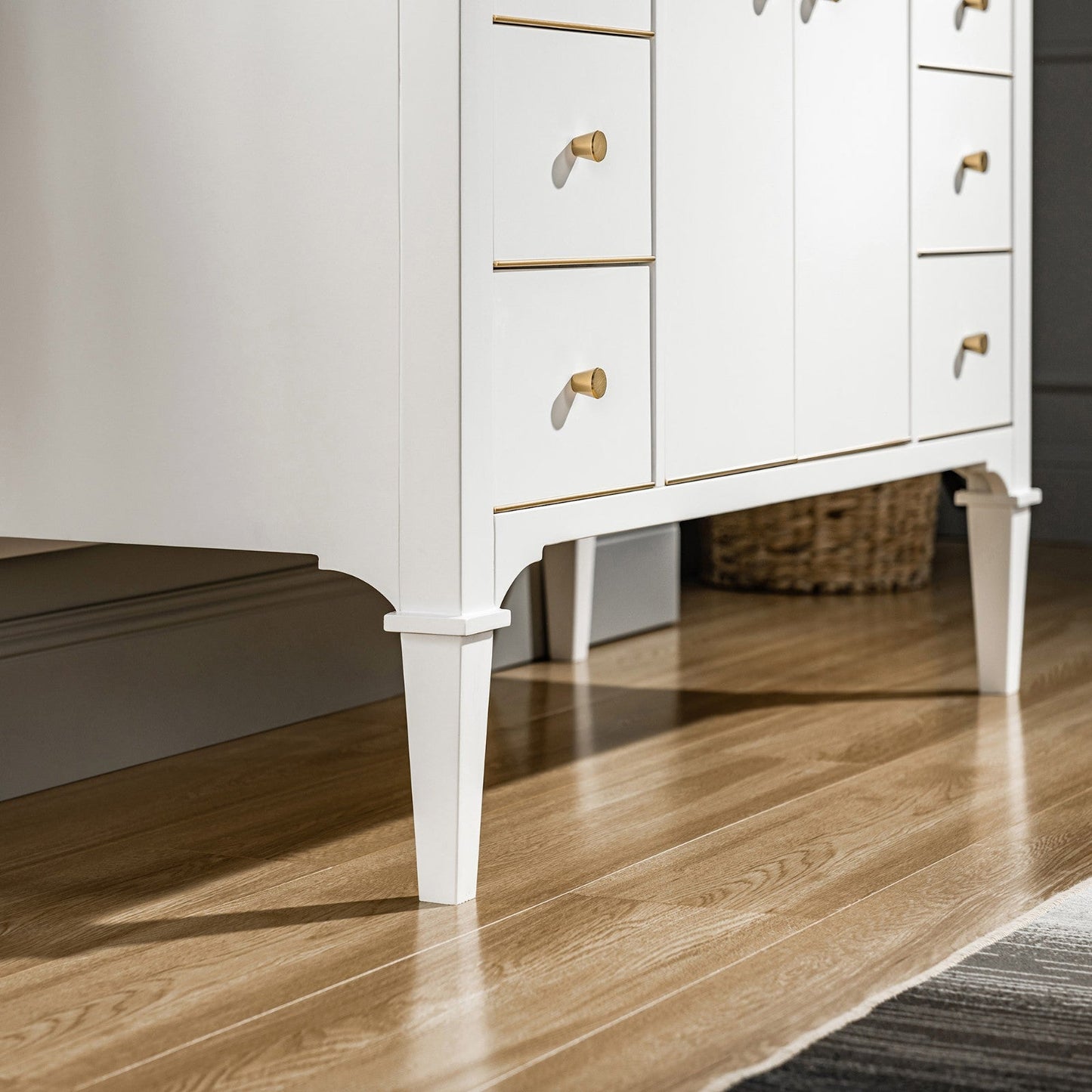 WOODBRIDGE Roma 49"x22"x38" Solid Wood Bath Vanity in White with Gold Hardware and Carrara Marble Top with 3 Pre-Drilled Holes, Roma-4821-White+CAVT4922D-8
