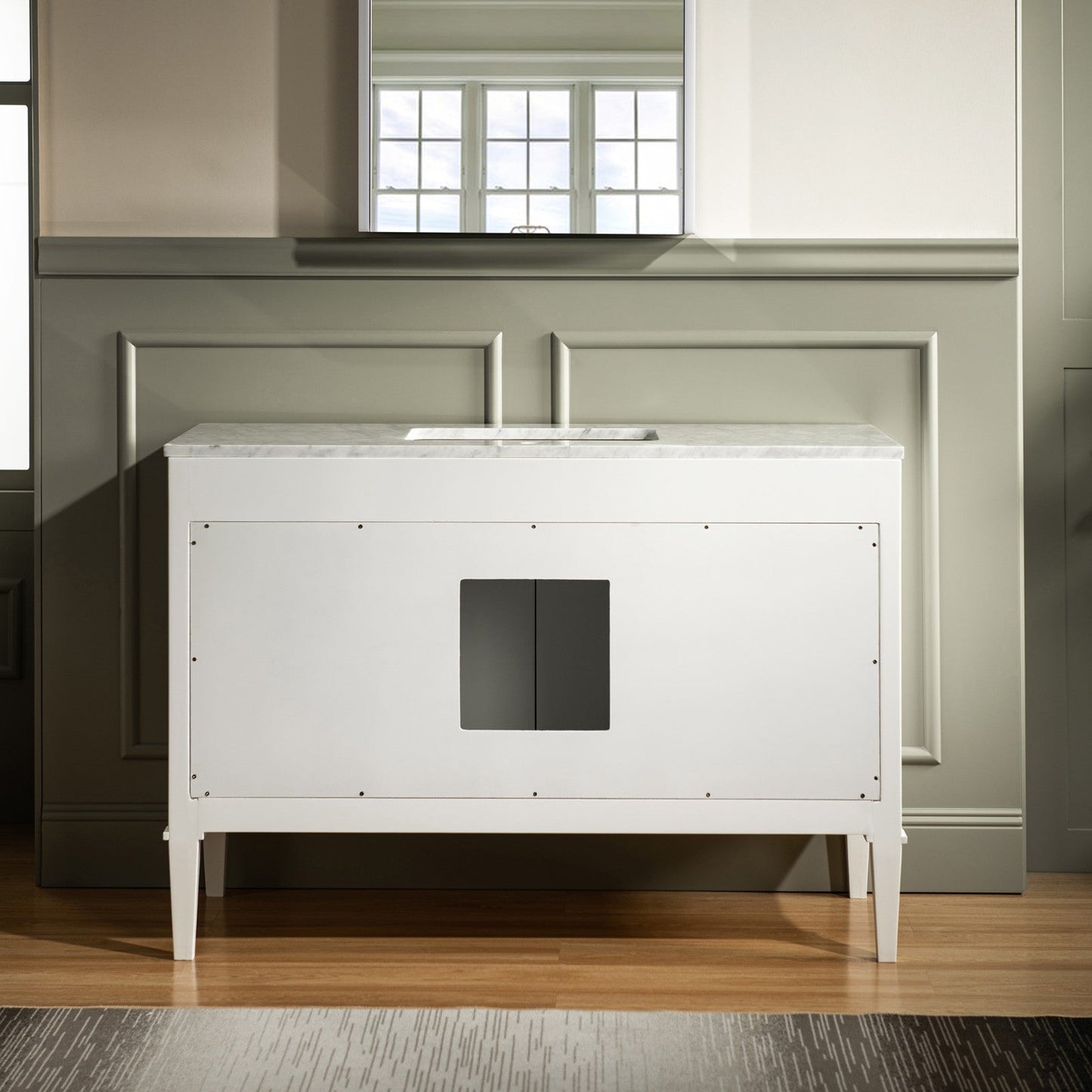 WOODBRIDGE Roma 49"x22"x38" Solid Wood Bath Vanity in White with Gold Hardware and Carrara Marble Top with 3 Pre-Drilled Holes, Roma-4821-White+CAVT4922D-8