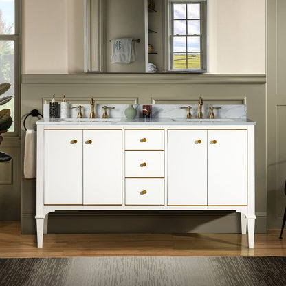 WOODBRIDGE Roma 61"x22"x38" Solid Wood Bath Vanity in Espresso with Gold Hardware and Fish Belly Engineered Stone Composite vanity top with 3 Pre-Drilled Holes, Roma-6021-Espresso+FBVT6122D-8