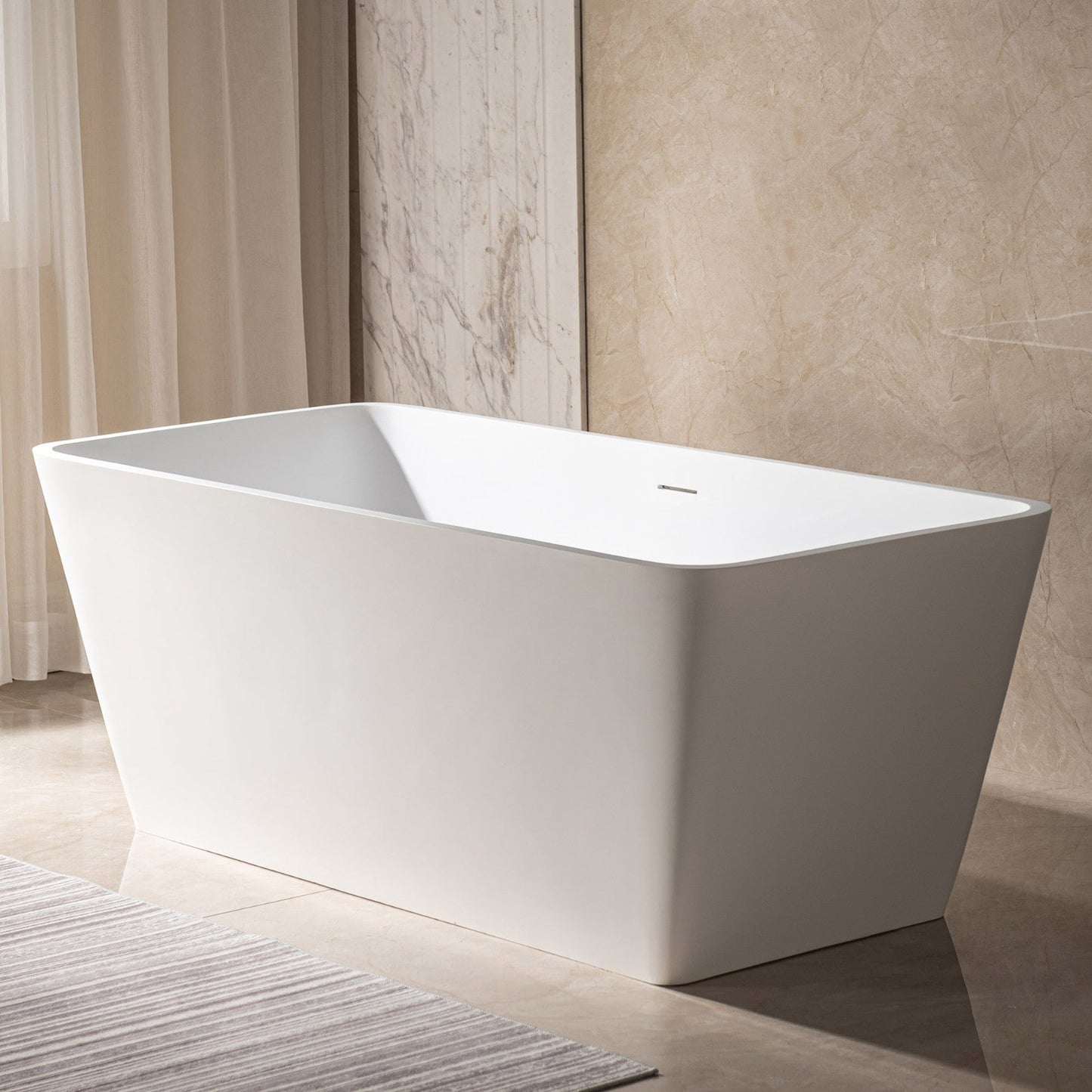 WOODBRIDGE 59 in. x 27.5 in. Luxury Contemporary Solid Surface Freestanding Bathtub