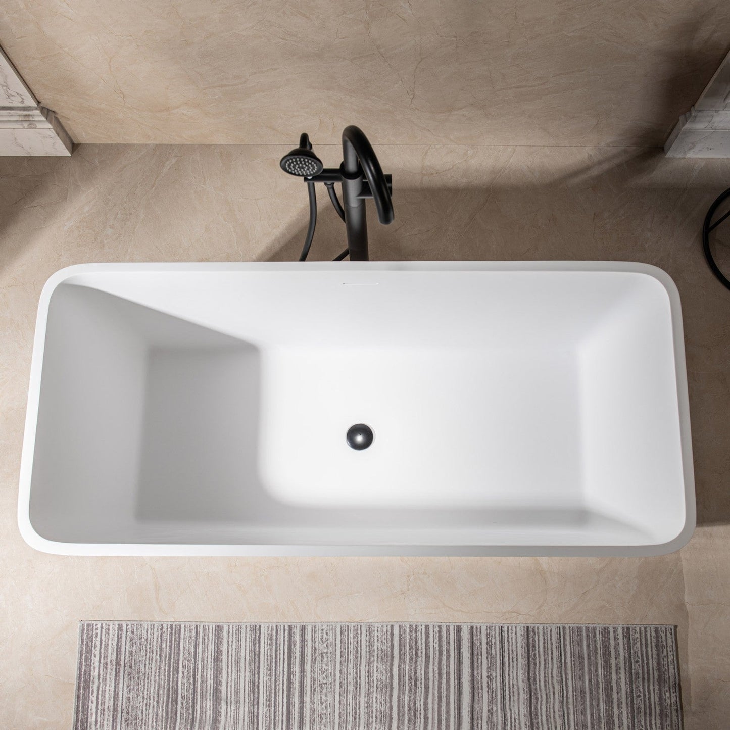 WOODBRIDGE 59 in. x 27.5 in. Luxury Contemporary Solid Surface Freestanding Bathtub
