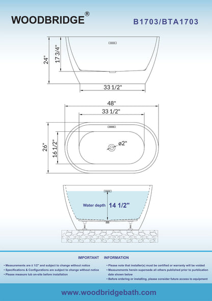 WOODBRIDGE 48" Acrylic Freestanding Bathtub Contemporary Soaking Tub