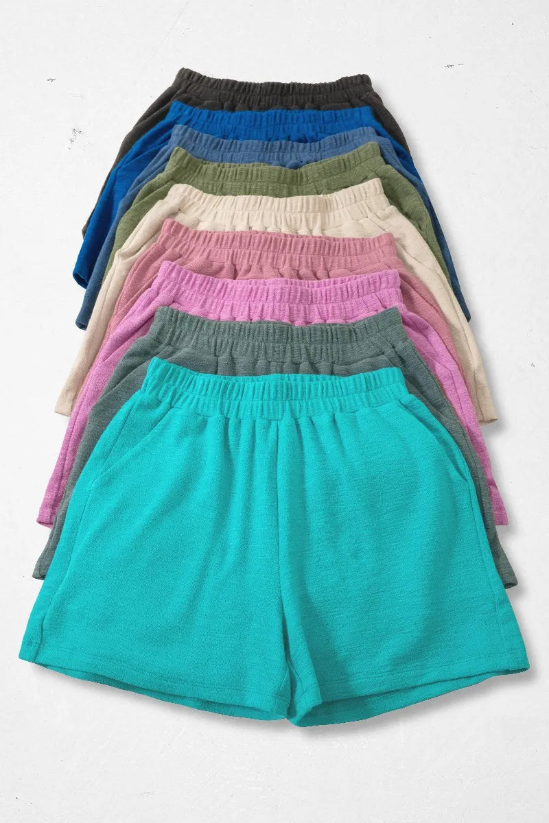 Zenana Cotton Slub Shorts in Navy