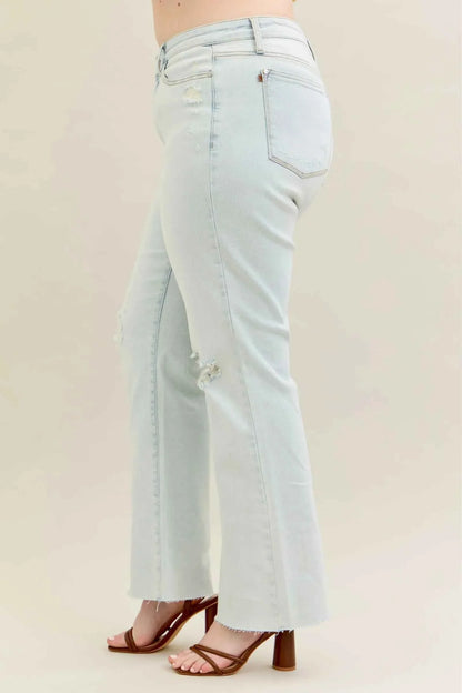Judy Blue Full Size Destroy & Fray Hem Bootcut Jeans Plus Size Women's Pants