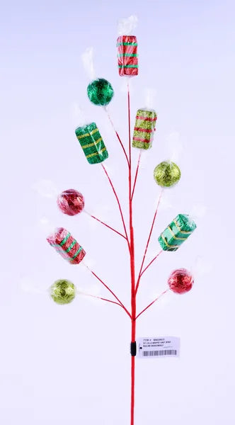 29"L CELLO WRAPPED CANDY SPRAY RED/LIME GREEN/EMERALD