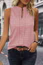 Sea Green Sleeveless Top - Textured Split V Neck Women's Shirt