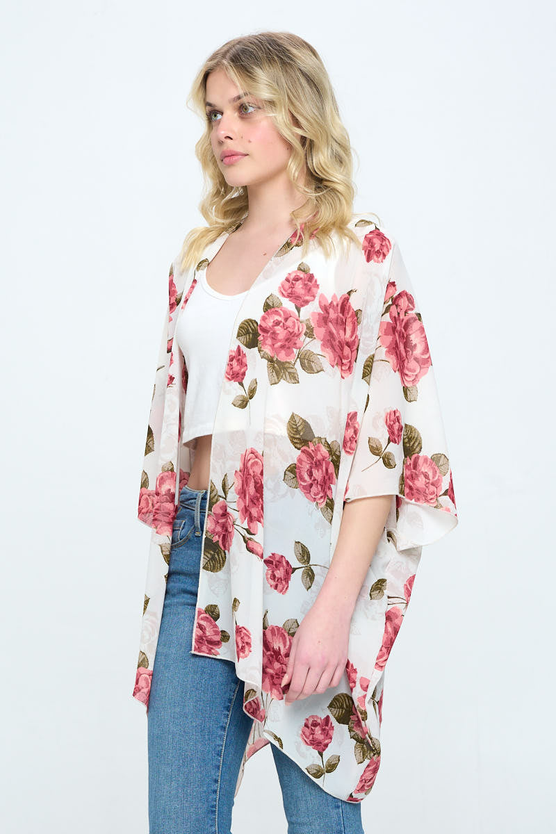 Floral Kimono Cardigan with Open Front | Apparel | Kitchen + Metal