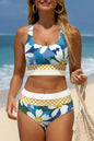 Green Floral Print Racerback High Waist Bikini Swimwear