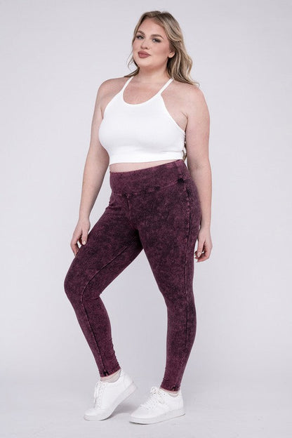 ZENANA Plus Mineral Washed Wide Waistband Yoga Leggings