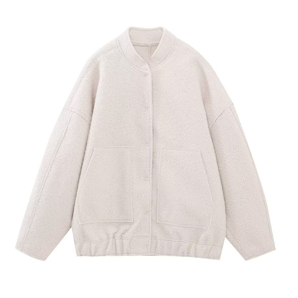Women's Pocket Loose Bomber Jacket Coat