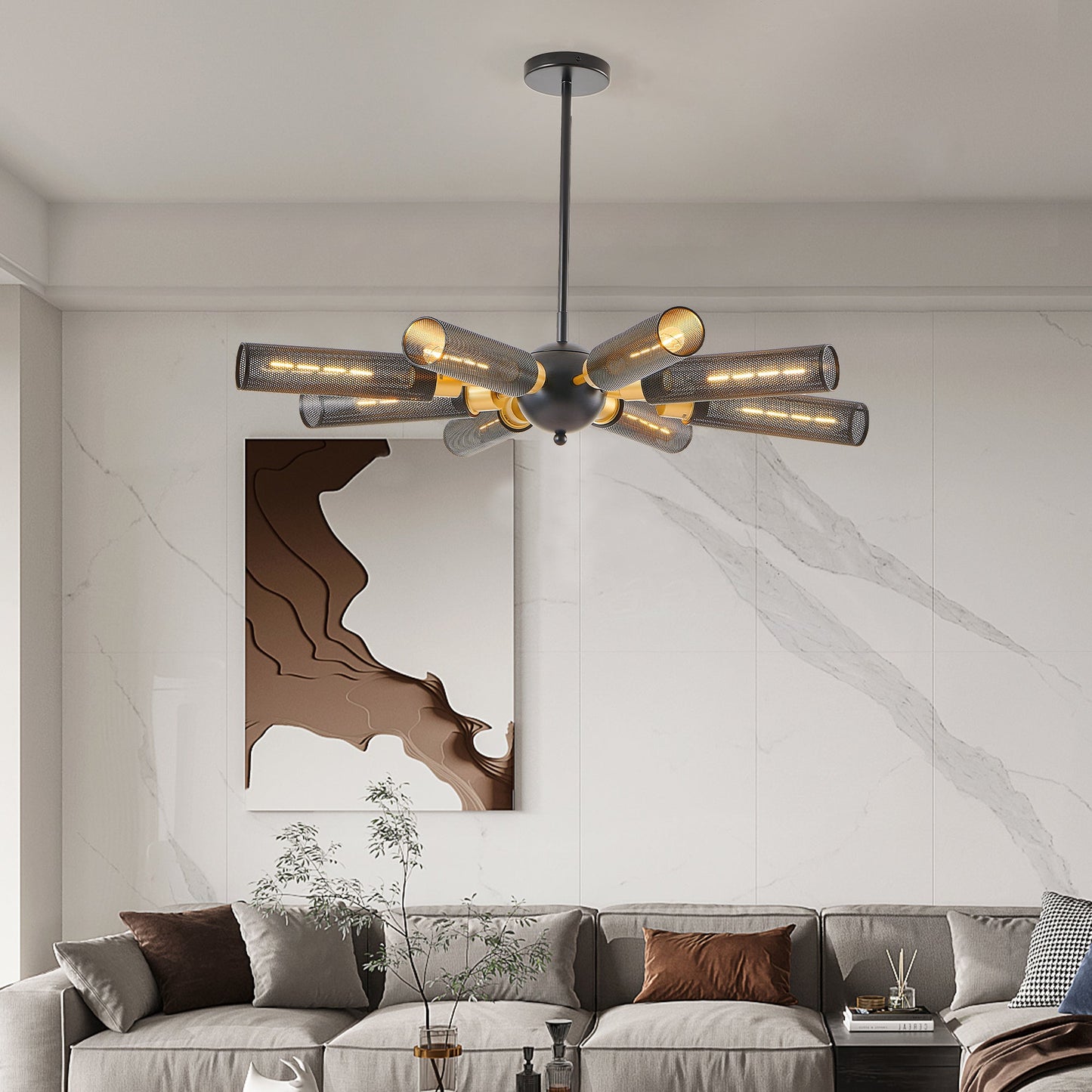 Modern Industrial Sputnik Chandelier, 8-Light Black and Gold Metal | Kitchen [Metal] | Kitchen + Metal