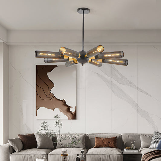 Modern Industrial Sputnik Chandelier, 8-Light Black and Gold Metal | Kitchen [Metal] | Kitchen + Metal