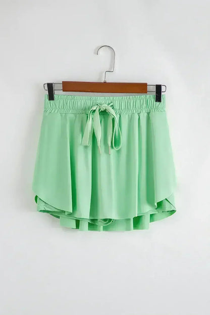 Light Green Drawstring High Waist Lined Tennis Skort