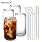 KEMORELA CanShaped Drinking Glass Set with Straw and Lid