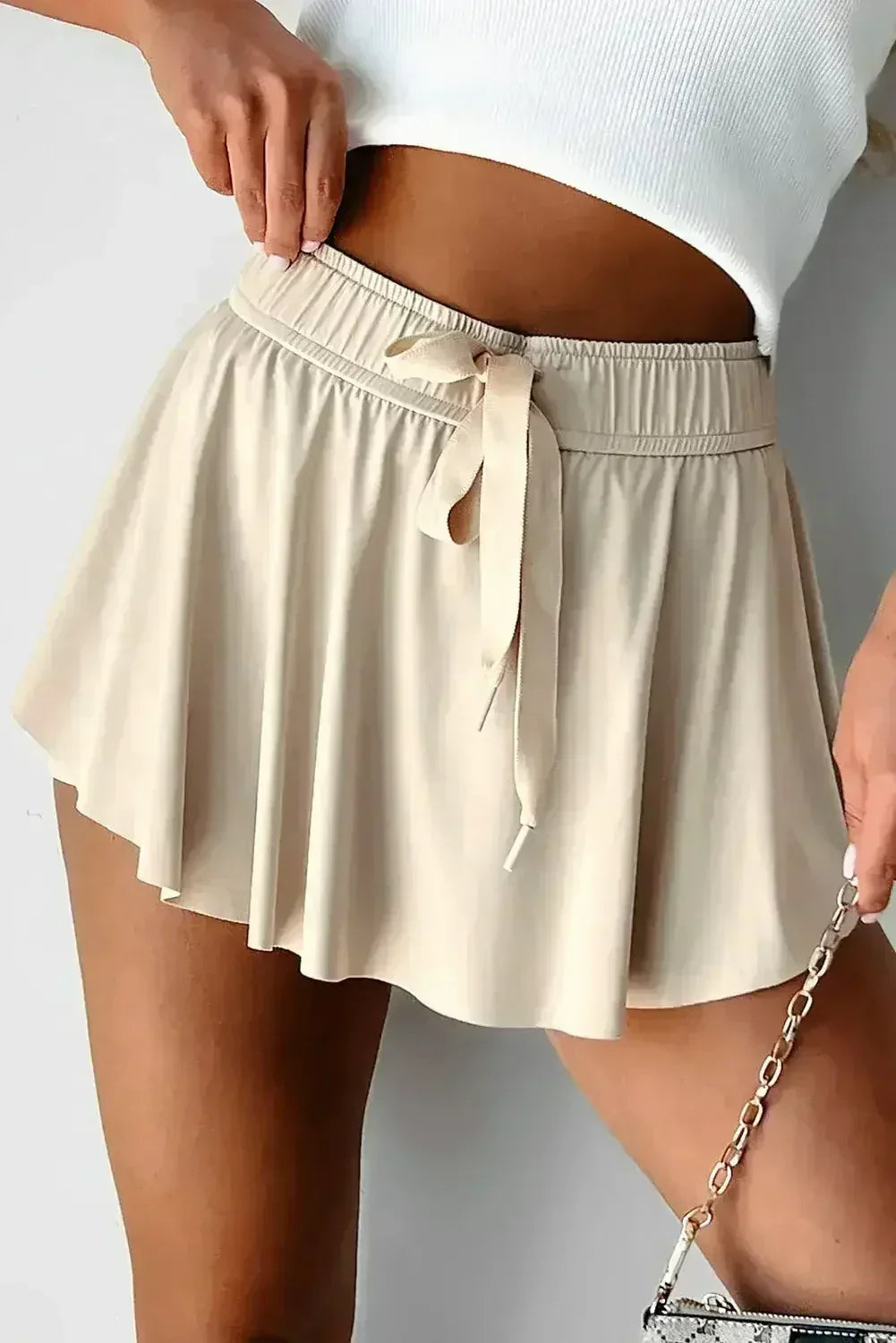 Light Green Drawstring High Waist Lined Tennis Skort