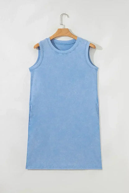 Beau Blue Mineral Wash Pocket Tank Mini Dress