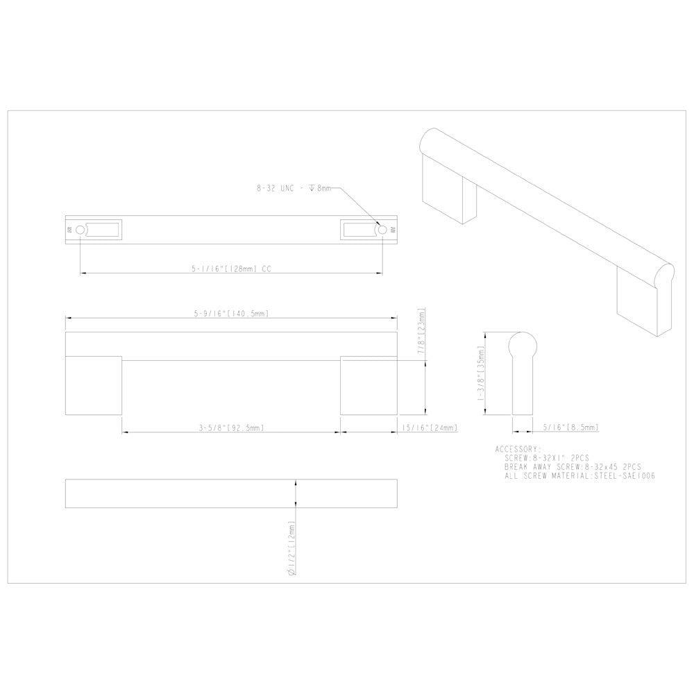 96 mm Center-to-Center Satin Nickel Knox Cabinet Bar Pull