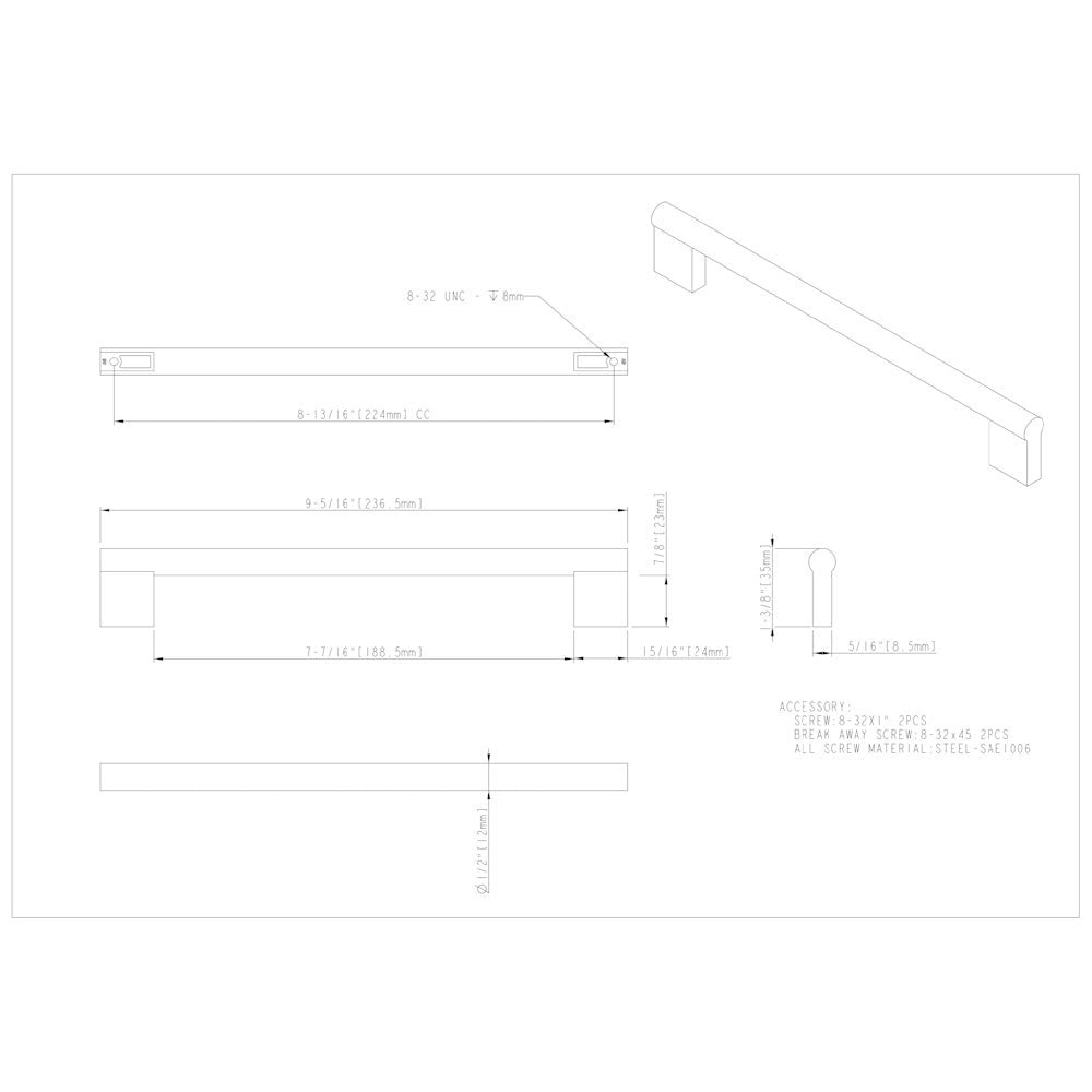 96 mm Center-to-Center Satin Nickel Knox Cabinet Bar Pull