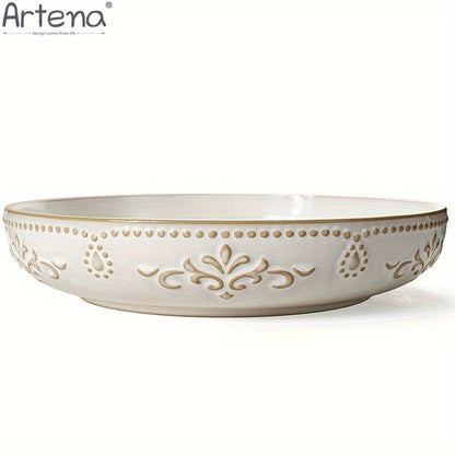 Artena Embossed Damask 24cm Large Ceramic Pasta Bowl | Kitchen + Metal