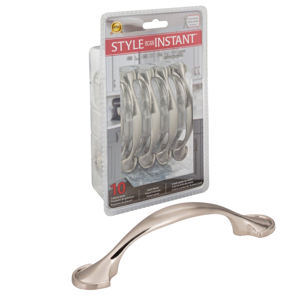 3" Center-to-Center Satin Nickel Watervale Retail Packaged Cabinet Pull