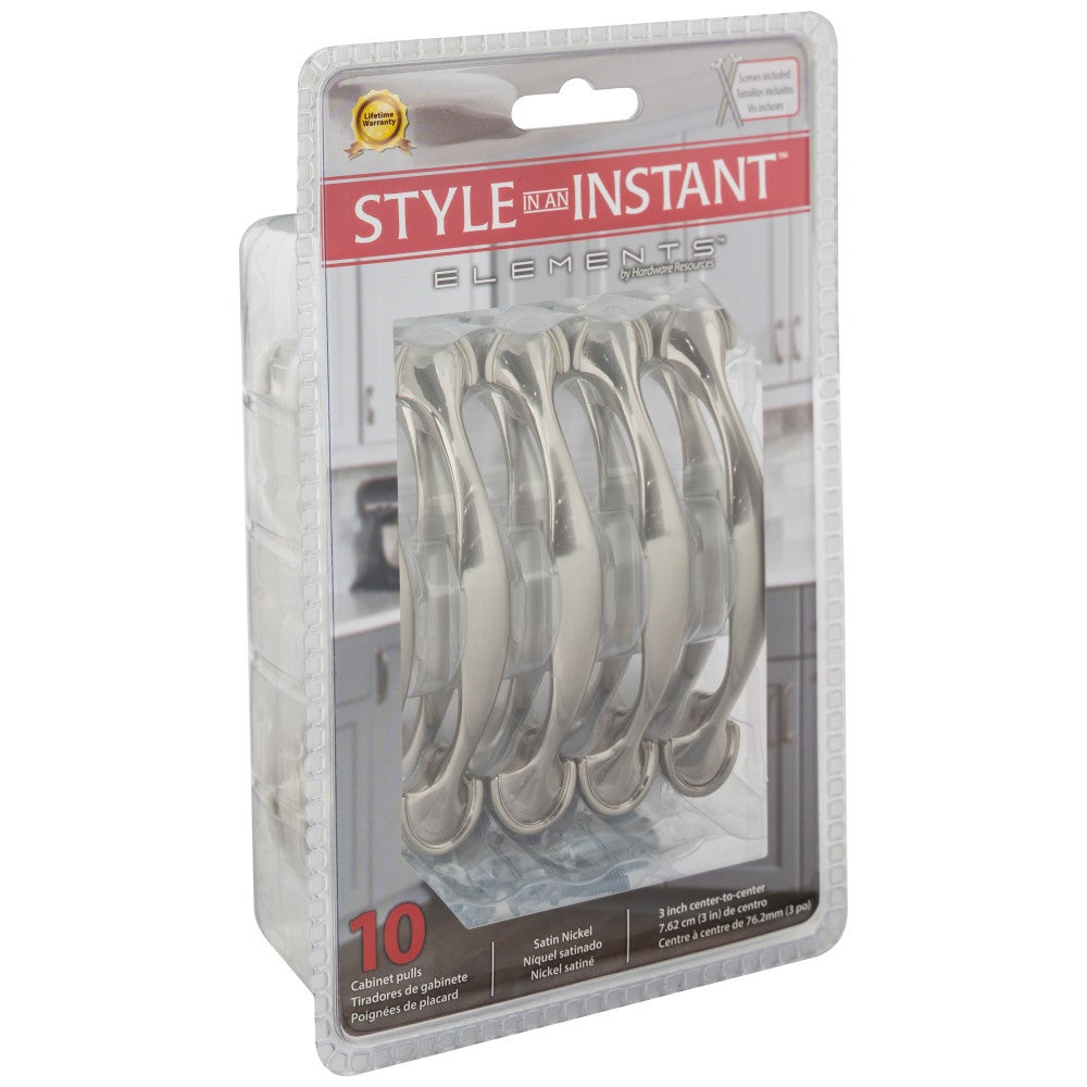 3" Center-to-Center Satin Nickel Watervale Retail Packaged Cabinet Pull