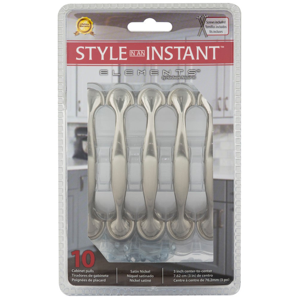 3" Center-to-Center Satin Nickel Watervale Retail Packaged Cabinet Pull