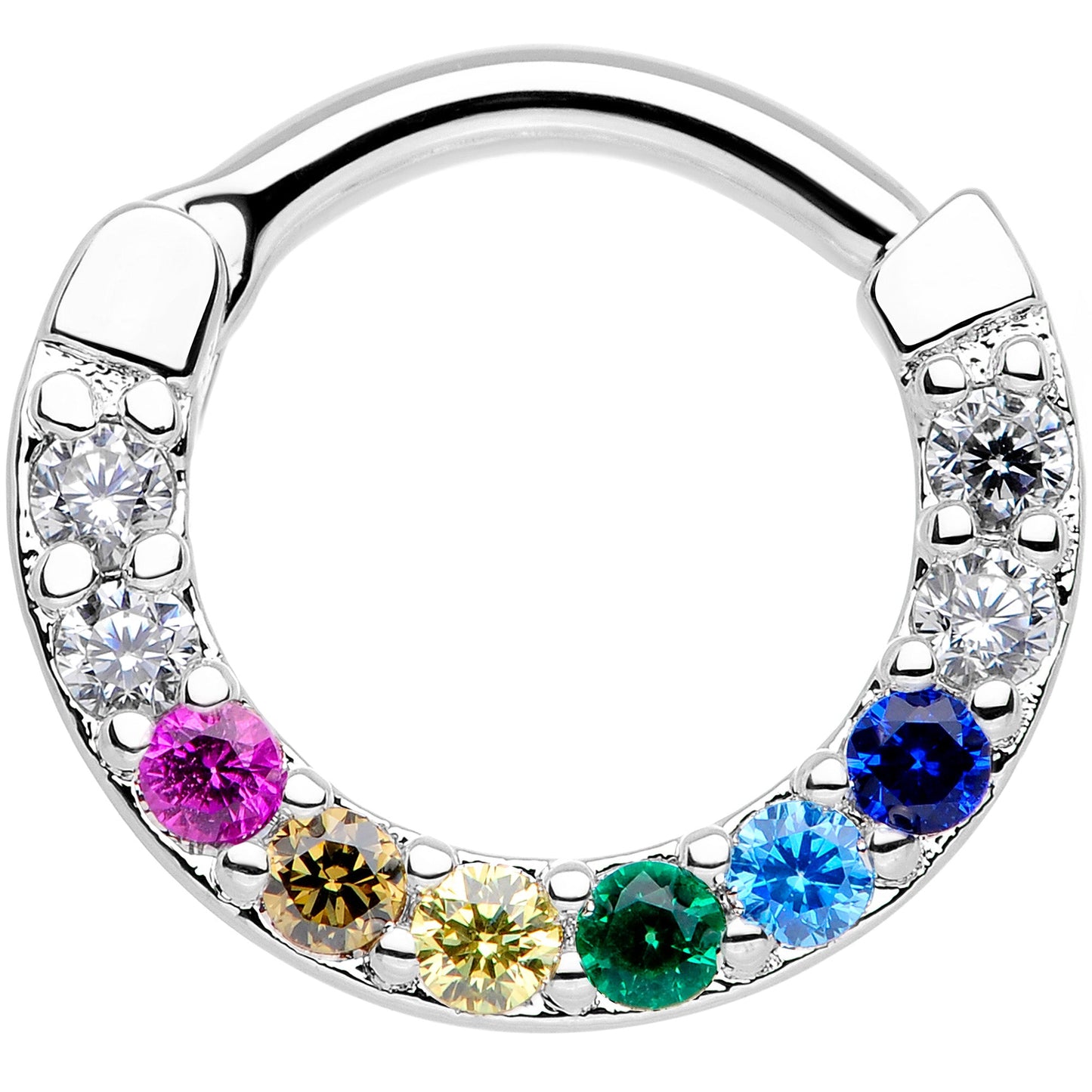 16G 5/16 Pink Blue Gem Rainbow Style Cartilage Clicker