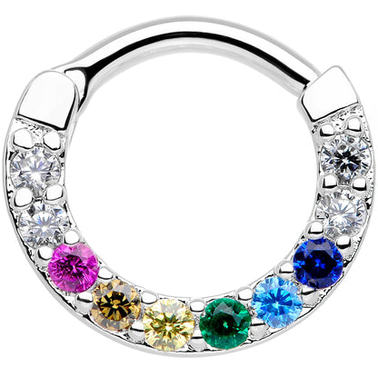 16G 5/16 Pink Blue Gem Rainbow Style Cartilage Clicker