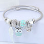 Beaded Owl Bracelet with Angel Wings - Stainless Steel Charm Bracelet