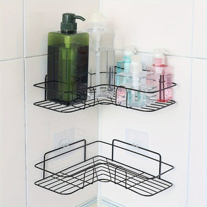 Elegant Stainless Steel Corner Shower Shelf with Golden Accents