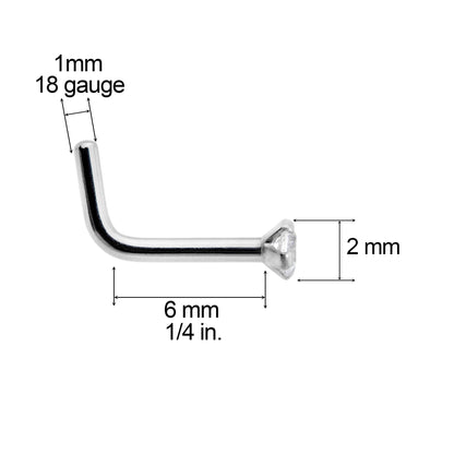 18G 1/4 Clear 2mm CZ Gem Grade 23 Titanium L Shaped Nose Ring