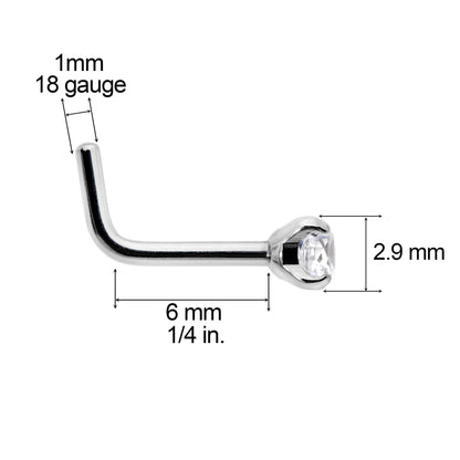 18G 1/4 Clear 3mm CZ Gem Grade 23 Titanium L Shaped Nose Ring