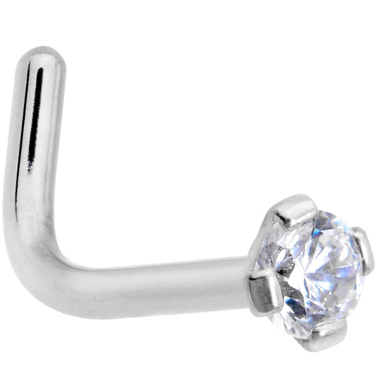 18G 1/4 Clear 3mm CZ Gem Grade 23 Titanium L Shaped Nose Ring