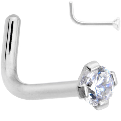 18G 1/4 Clear 2mm CZ Gem Grade 23 Titanium L Shaped Nose Ring