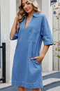 Johnny Collar Denim Dress - Half Sleeve Design