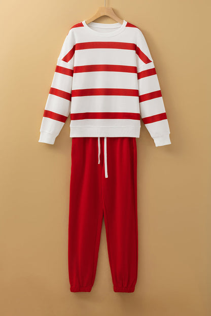 Light French Beige Striped Pullover and Joggers Set for Effortless Style