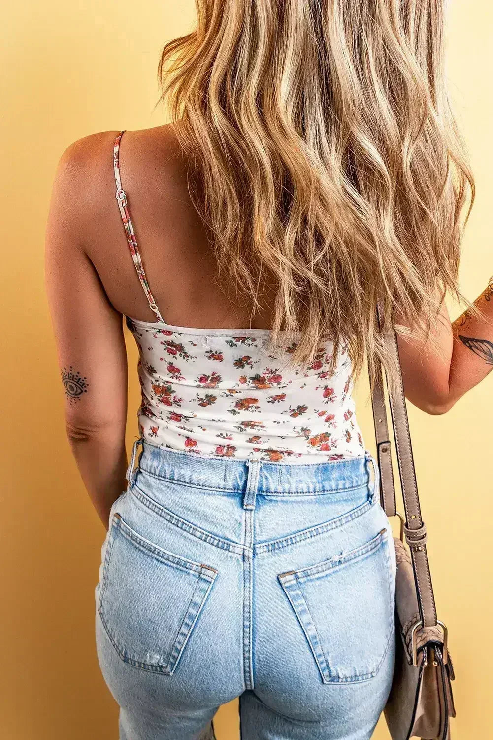 White Floral V-Cut Mesh Bodysuit with Frill Trim - Femstylo