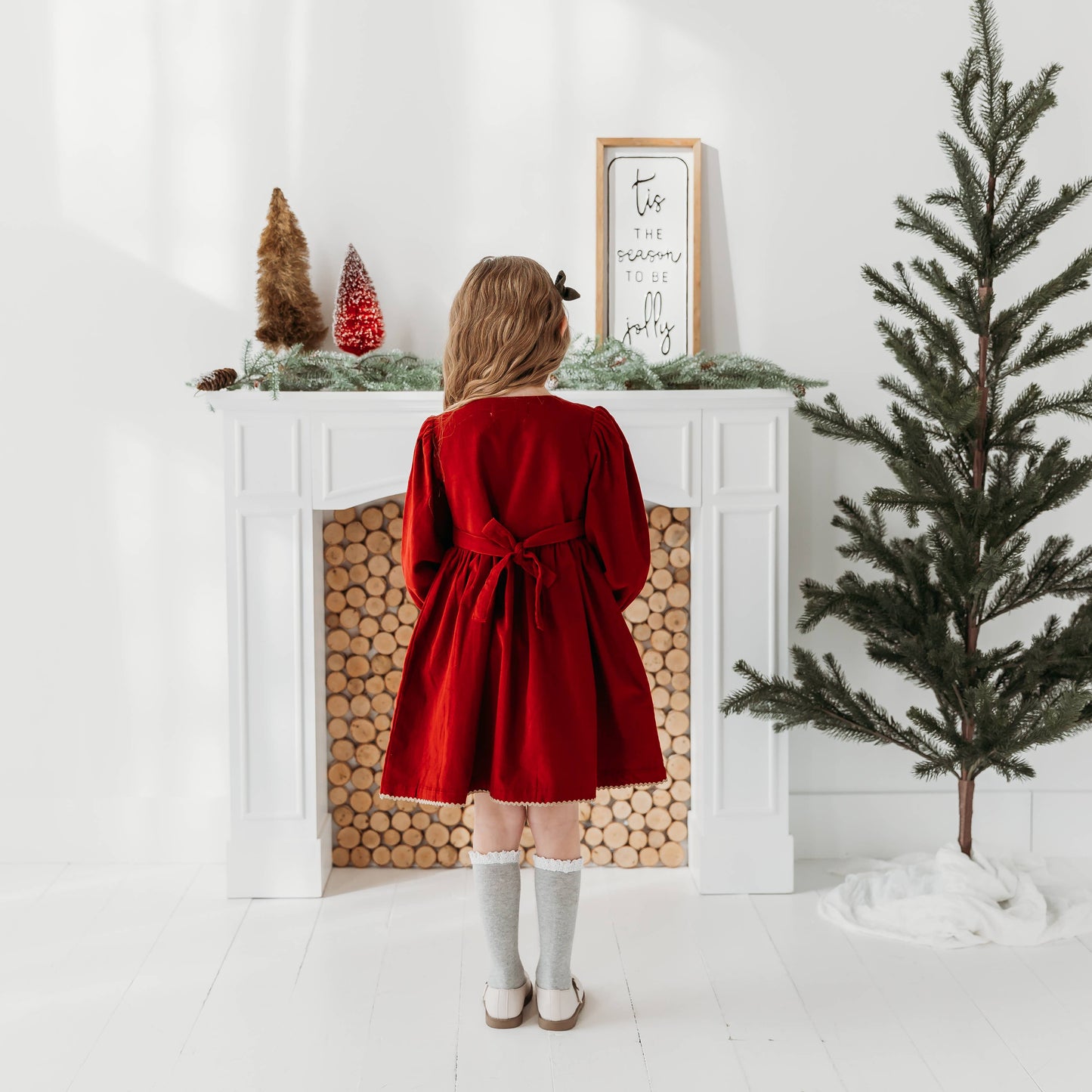 Red Cord Embroidered Christmas Dress