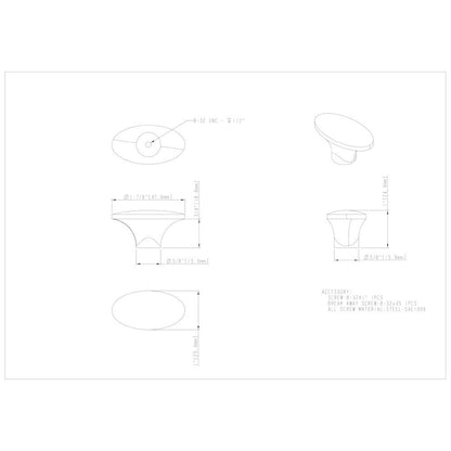 1-7/8" Overall Length Satin Nickel Oval Hudson Cabinet Knob