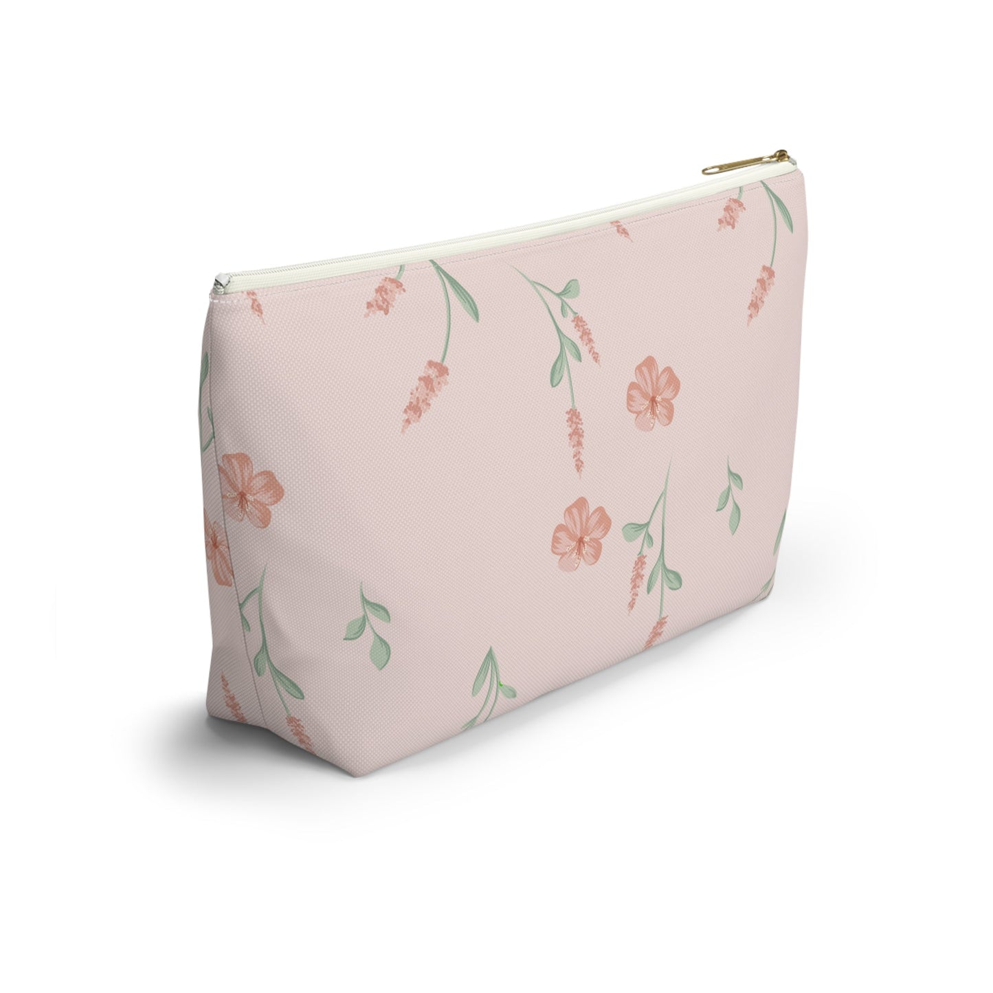 Customizable: Floral Cosmetic Bag with T-Bottom, Makeup Organizer, Flower Print Pouch, Cute Travel Accessory, Gift for Her, Mother’s Day
