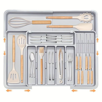 1pc Expandable Silverware Organizer with 2 Knife Blocks - BPA-Free