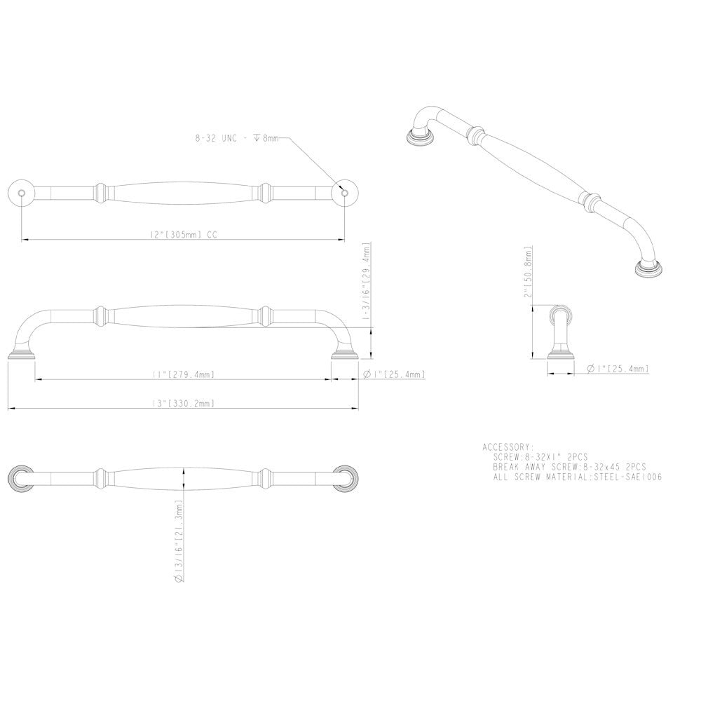96 mm Center-to-Center Satin Nickel Tiffany Cabinet Pull