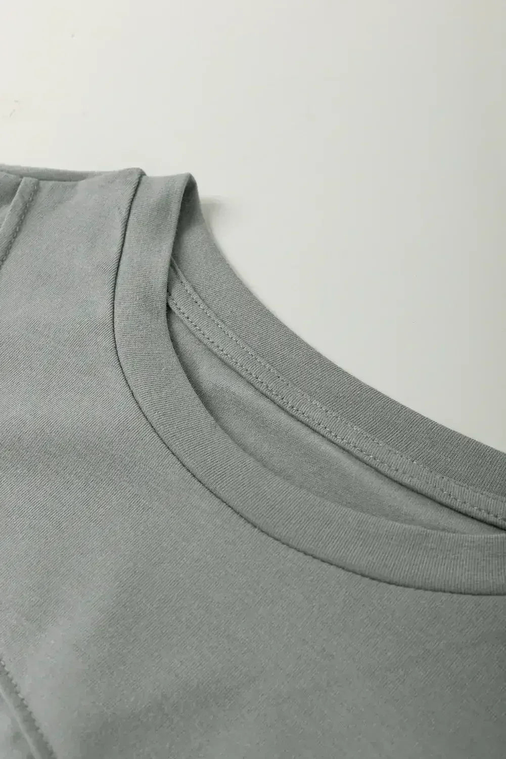 Dirty Blue Solid Color Round Neck T Shirt