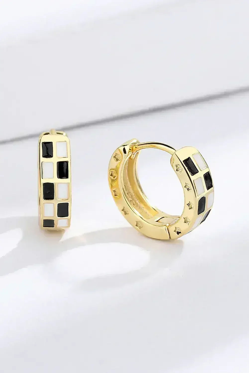 Gold Checkerboard Hoop Earrings | Plaid Design Copper Hoops - Femstylo