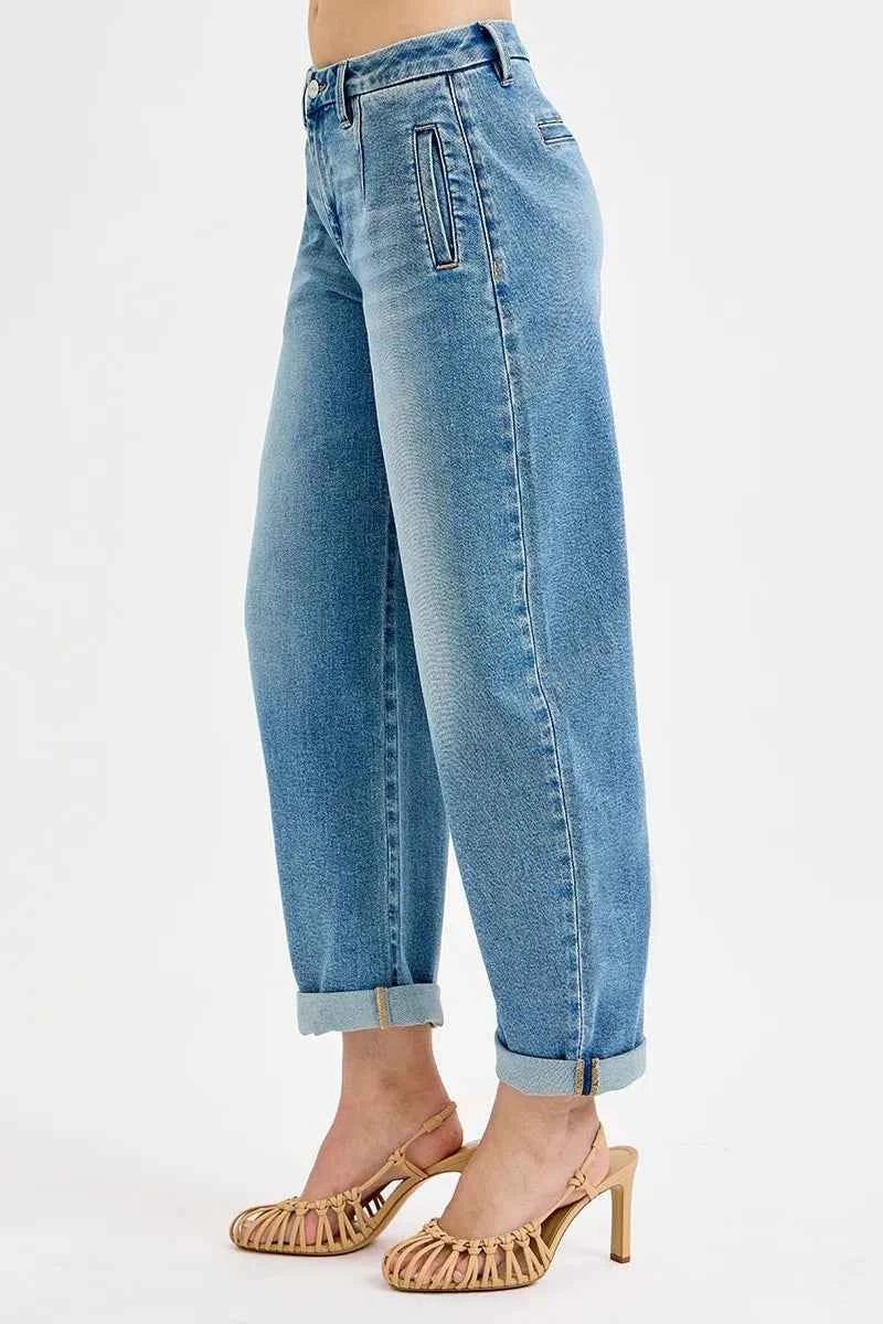 RISEN Full Size Mid Rise Plus Size Jeans - Barrel Roll Up Fit